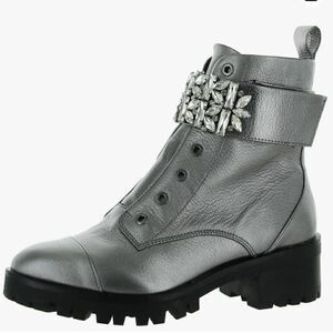 Karl Lagerfeld 6.5 leather silver boots embellished, bling